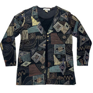 Vintage 90's Abstract Blouse Metallic Paint Sz S Art to Wear Grunge Boho Retro